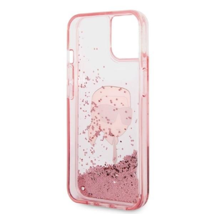 KARL LAGERFELD Karl Lagerfeld iPhone 14 Plus Skal Liquid Glitter Head - Rosa