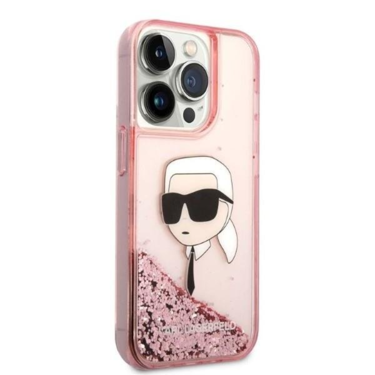 KARL LAGERFELD Karl Lagerfeld iPhone 14 Pro Skal Liquid Glitter Head - Rosa