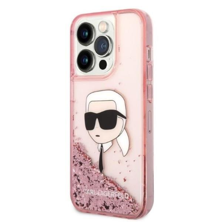 KARL LAGERFELD Karl Lagerfeld iPhone 14 Pro Skal Liquid Glitter Head - Rosa