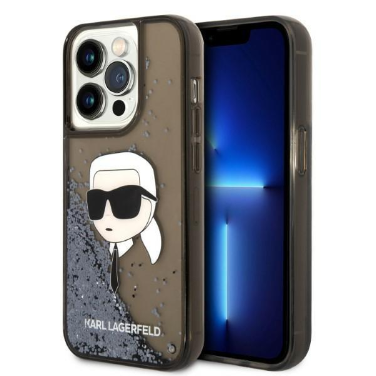 KARL LAGERFELD Karl Lagerfeld iPhone 14 Pro Skal Liquid Glitter Head - Svart