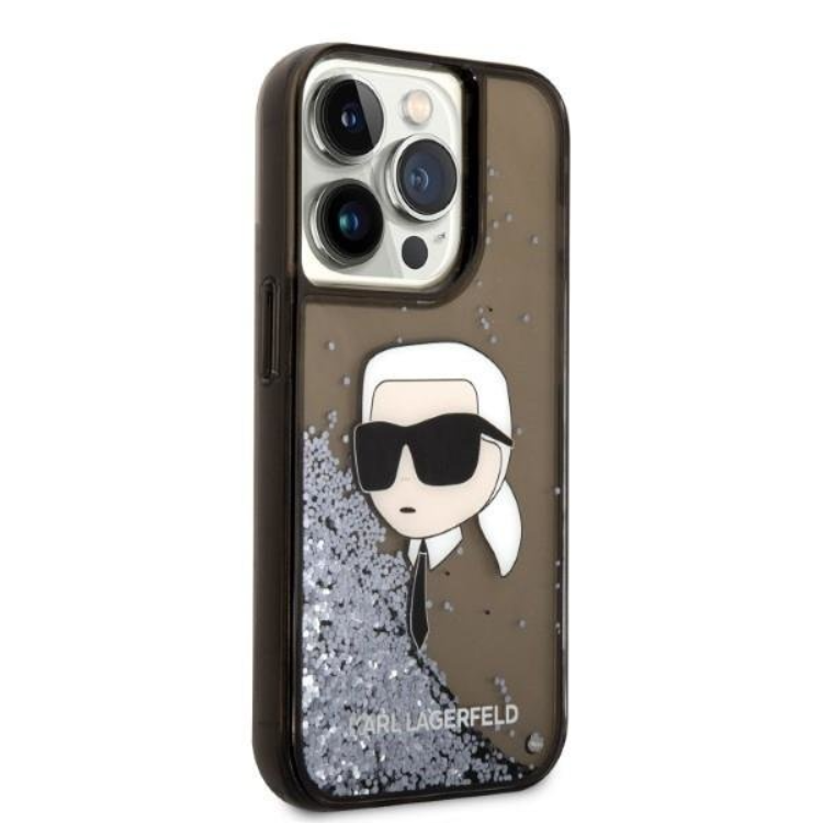 KARL LAGERFELD Karl Lagerfeld iPhone 14 Pro Skal Liquid Glitter Head - Svart