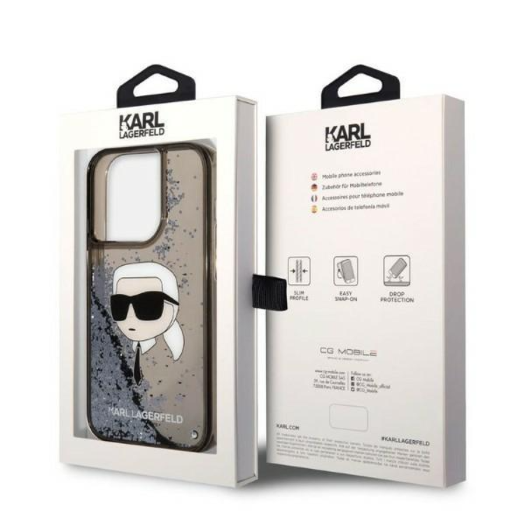 KARL LAGERFELD Karl Lagerfeld iPhone 14 Pro Skal Liquid Glitter Head - Svart