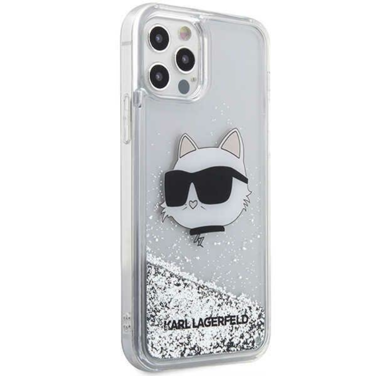KARL LAGERFELD Karl Lagerfeld iPhone 12/12 Pro Skal Liquid Glitter Choupette Head - Silver