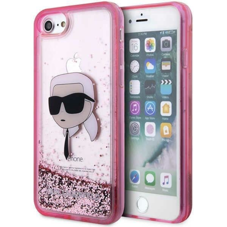 KARL LAGERFELD Karl Lagerfeld iPhone 7/8/SE (2020/2022) Skal Liquid Glitter Head - Rosa