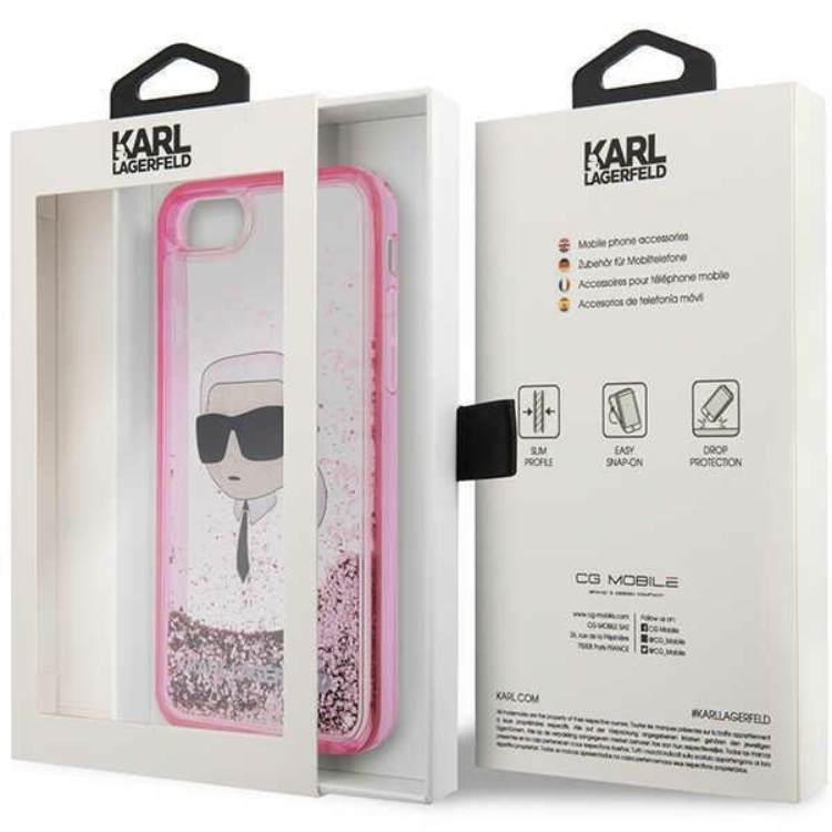 KARL LAGERFELD Karl Lagerfeld iPhone 7/8/SE (2020/2022) Skal Liquid Glitter Head - Rosa