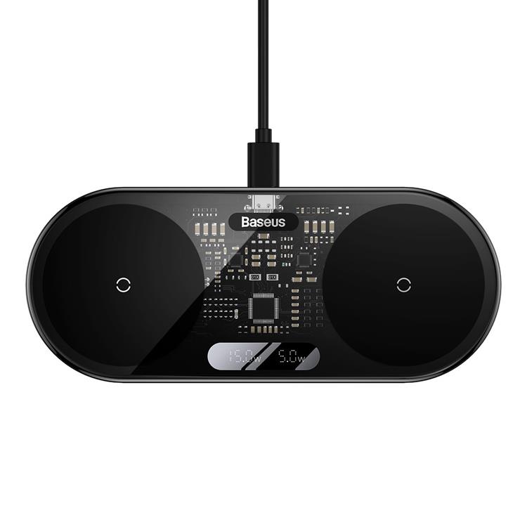 BASEUS Baseus 2-in-1 Trådlös Laddare Digital LED Display 20W - Svart