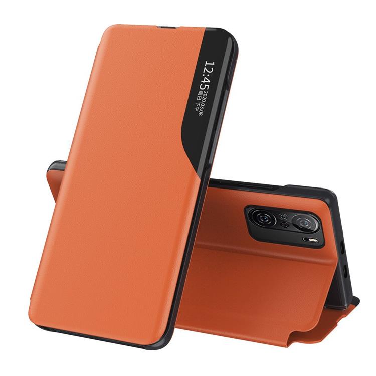 Ruhtel Eco Leather View Fodral Xiaomi Poco F3 - Orange