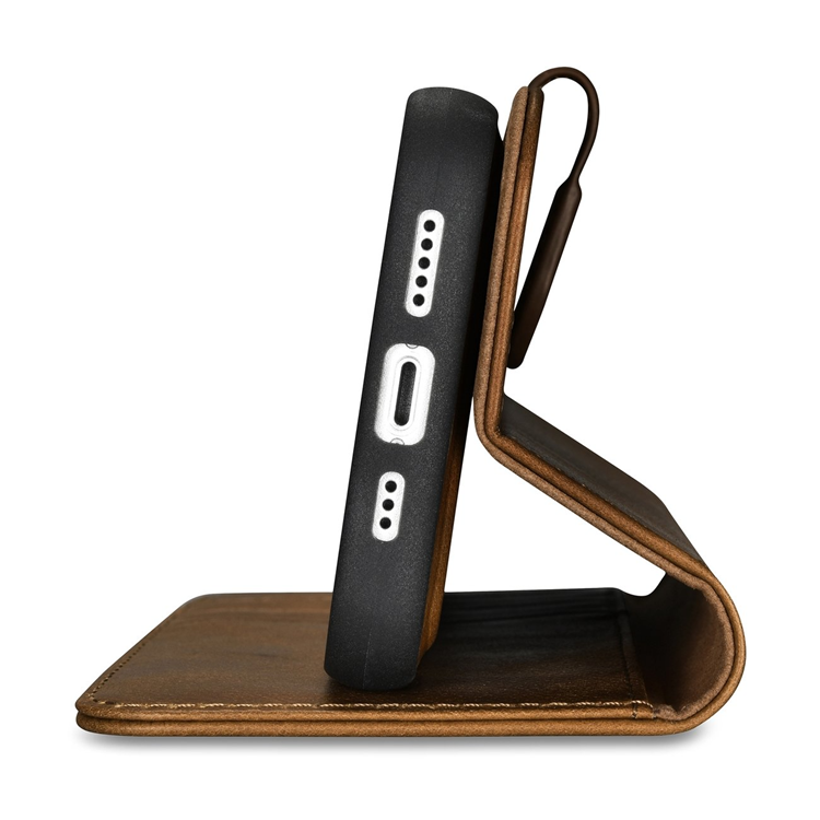 ICARER iCarer iPhone 14 Pro Plånboksfodral 2in1 Äkta Läder Anti-RFID - Brun