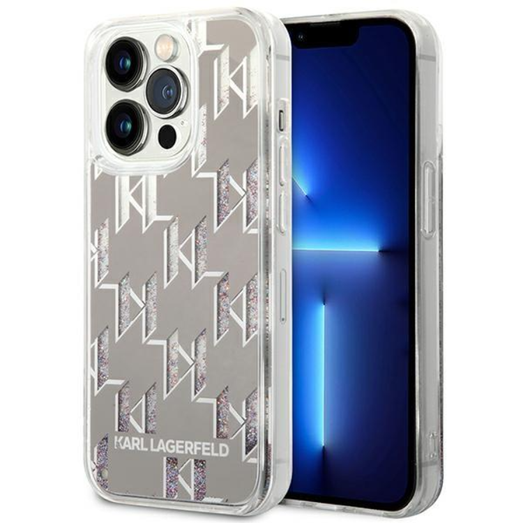 KARL LAGERFELD Karl Lagerfeld iPhone 14 Pro Max Skal Liquid Glitter Monogram - Silver