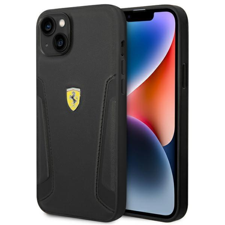 Ferrari Ferrari iPhone 14 Plus Skal Läder Stamp Sides - Svart
