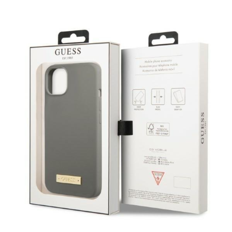 Guess Guess iPhone 13 Mini Skal MagSafe Silicone Logo Plate - Grå