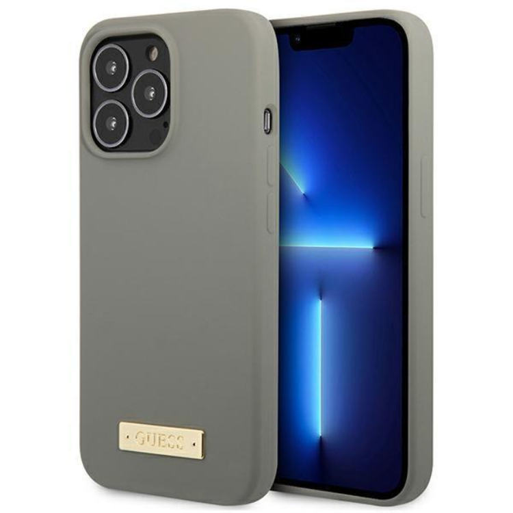 Guess Guess iPhone 13 Pro Max Skal MagSafe Silicone Logo Plate - Grå