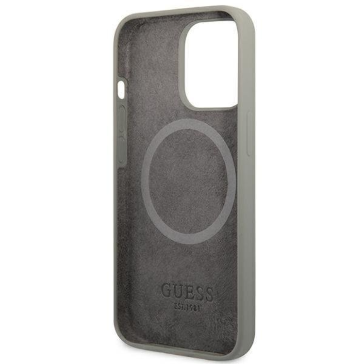 Guess Guess iPhone 13 Pro Max Skal MagSafe Silicone Logo Plate - Grå