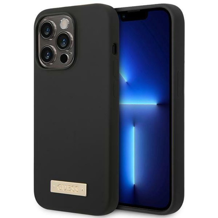 Guess GUESS iPhone 14 Pro Skal MagSafe Silicone Logo Plate - Svart