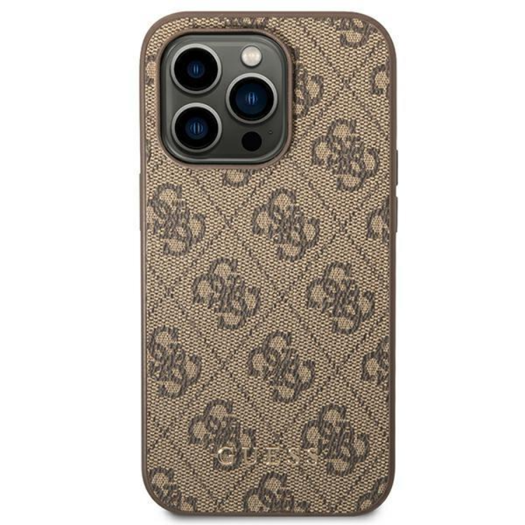 Guess GUESS iPhone 14 Pro Skal Saffiano Metall Gold Logo - Brun