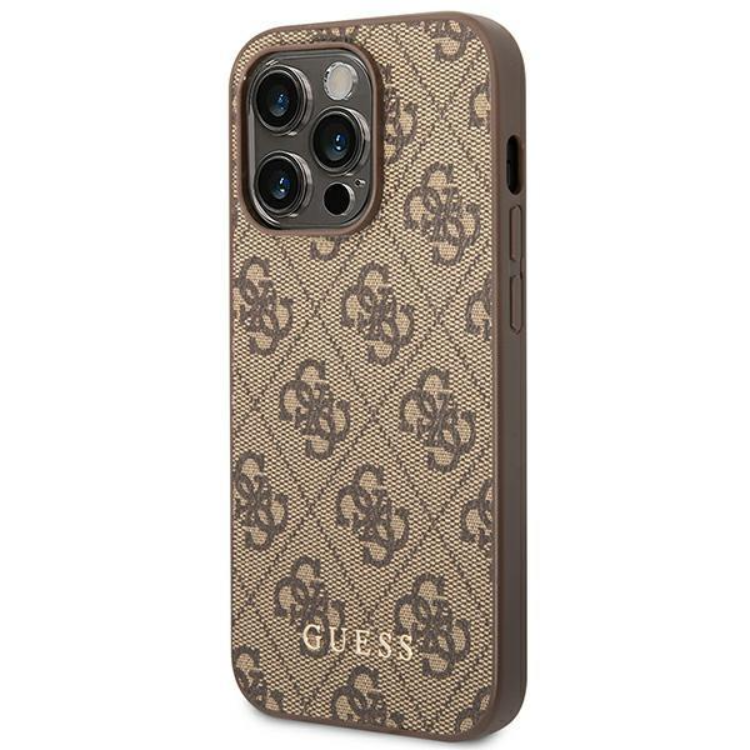 Guess GUESS iPhone 14 Pro Skal Saffiano Metall Gold Logo - Brun