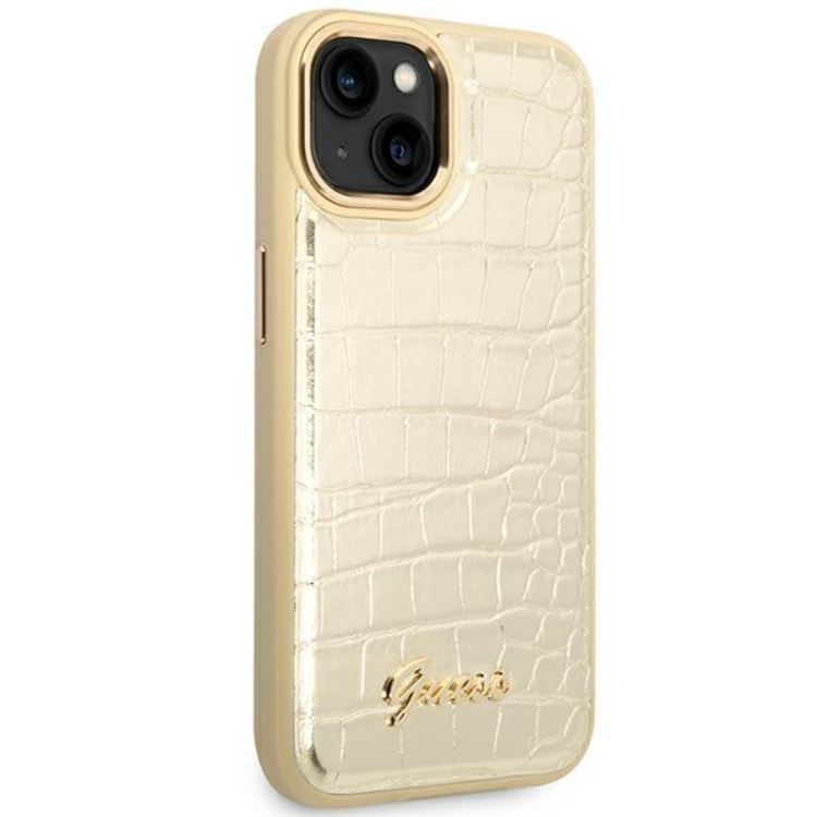 Guess GUESS iPhone 14 Plus Skal Croco Collection - Guld