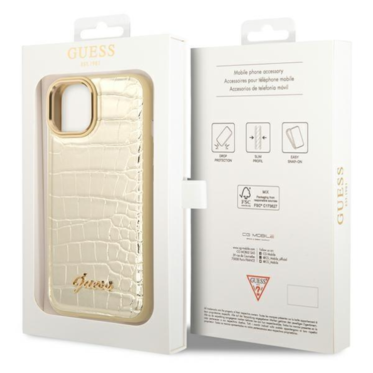 Guess GUESS iPhone 14 Plus Skal Croco Collection - Guld