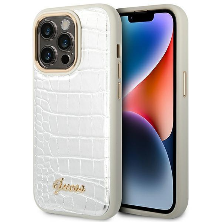 Guess GUESS iPhone 14 Pro Skal Croco Collection - Silver