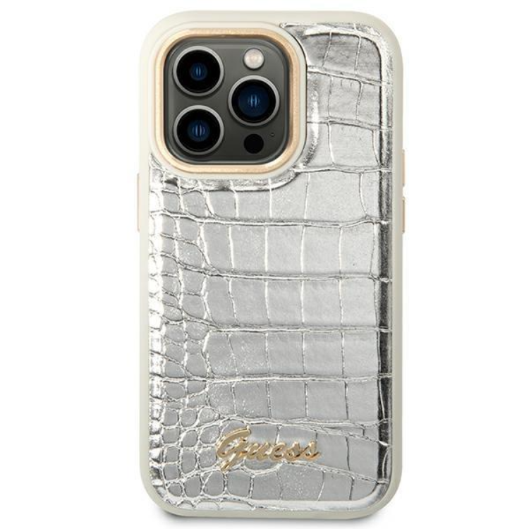 Guess GUESS iPhone 14 Pro Skal Croco Collection - Silver