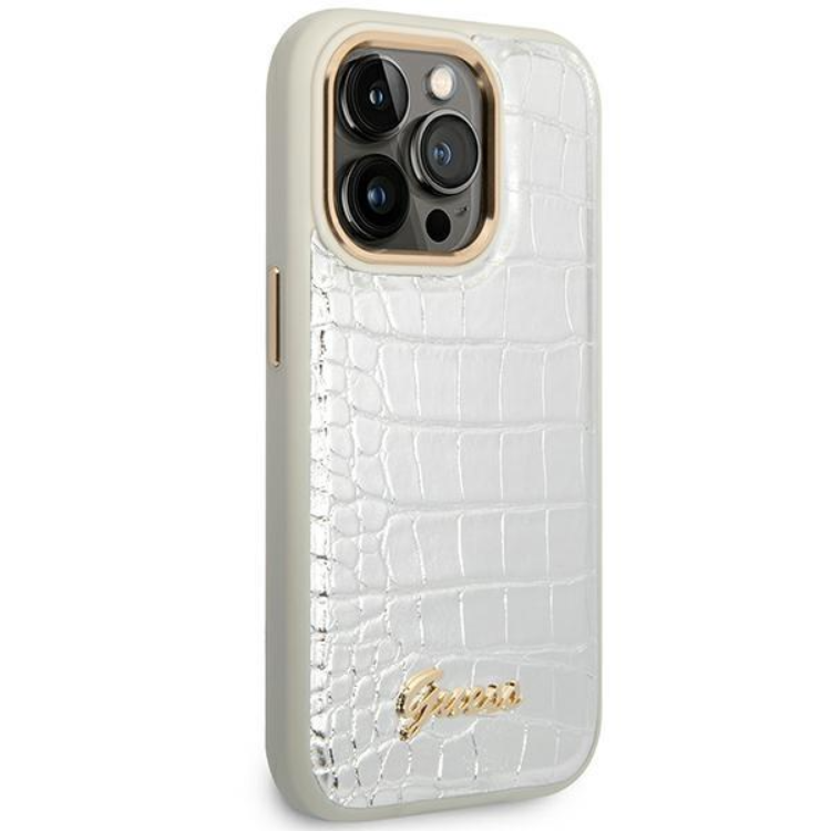 Guess GUESS iPhone 14 Pro Skal Croco Collection - Silver