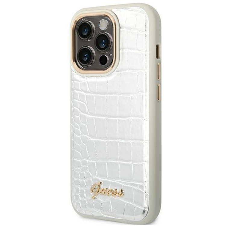Guess GUESS iPhone 14 Pro Skal Croco Collection - Silver