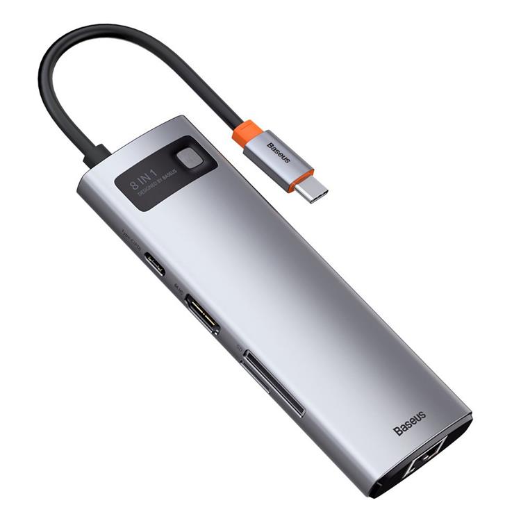 BASEUS Baseus Metal 8in1 Multifunctional HUB USB-C 100 W - Grå