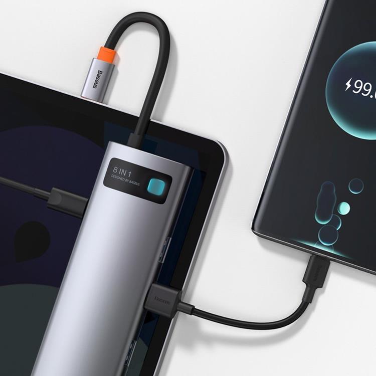 BASEUS Baseus Metal 8in1 Multifunctional HUB USB-C 100 W - Grå