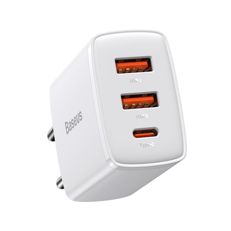 BASEUS Baseus Compact Väggladdare USB-C Till 2x USB 30W - Vit