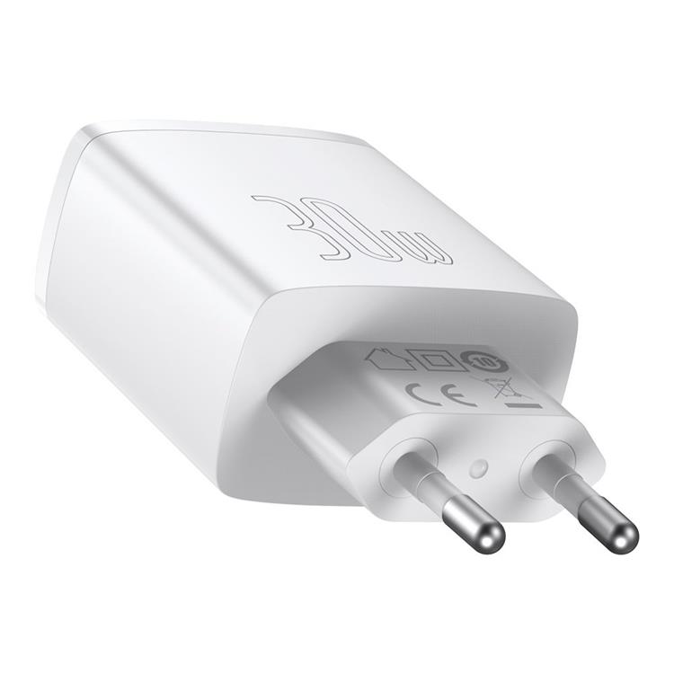 BASEUS Baseus Compact Väggladdare USB-C Till 2x USB 30W - Vit