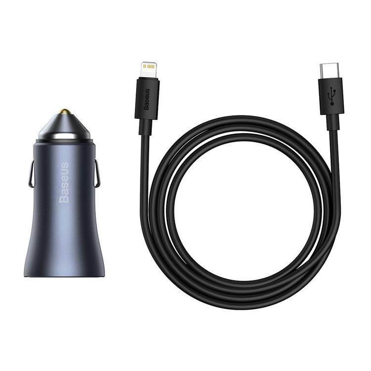 BASEUS Baseus Golden Billaddare USB Till USB-C 40 W Lightning Kabel - Grå