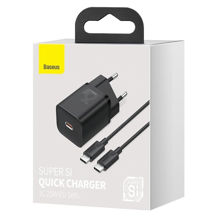 BASEUS Baseus EU Super Väggladdare USB-C Kabel 1m 25W - Svart