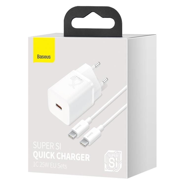 BASEUS Baseus EU Super Väggladdare USB Type-C Kabel 1m 25W - Vit