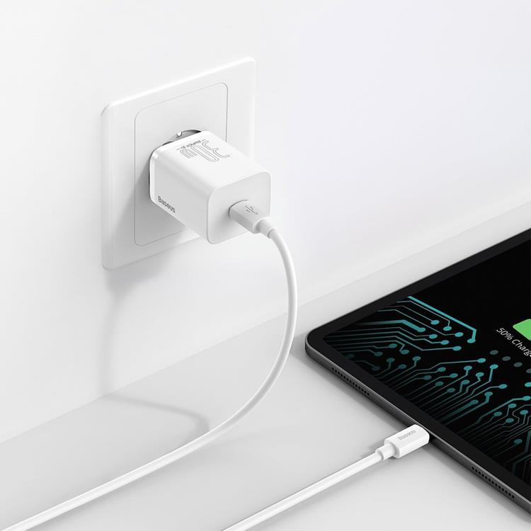 BASEUS Baseus Super Si 1C Väggladdare USB-C 30 W - Vit