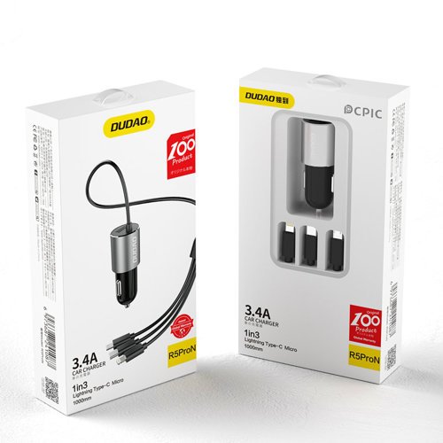 Dudao Dudao Billaddare 3in1 Micro USB-C Lightning Kabel 1m - Svart