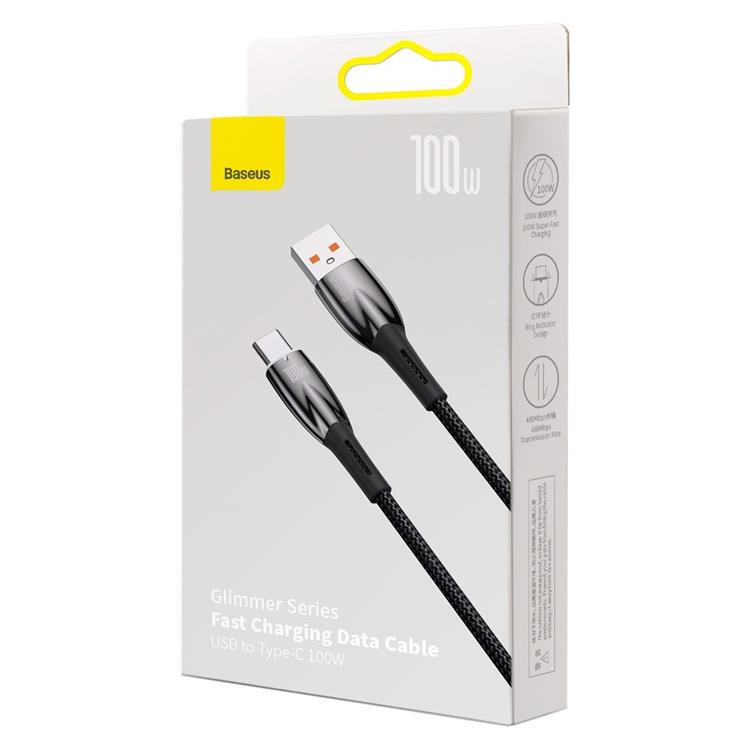 BASEUS Baseus Glimmer USB-C till USB-A kabel 100W 2m - Svart