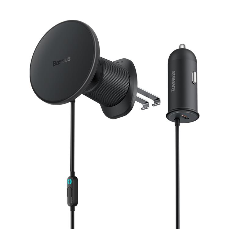 BASEUS Baseus Billaddare USB-C 25W Trådlös MagSafe 15W - Svart