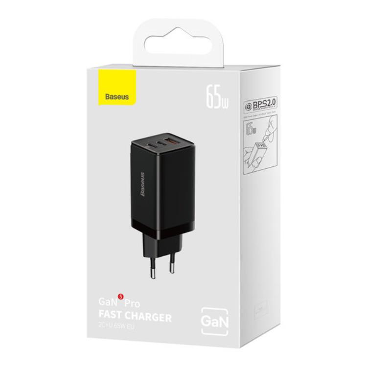 BASEUS Baseus Väggladdare 65W USB/2xUSB-C USB-C Kabel 100W - Svart