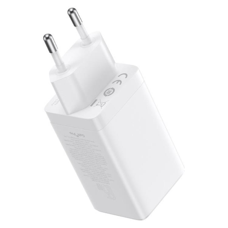 BASEUS Baseus Väggladdare 65W USB/2xUSB-C USB-C Kabel 100W - Vit