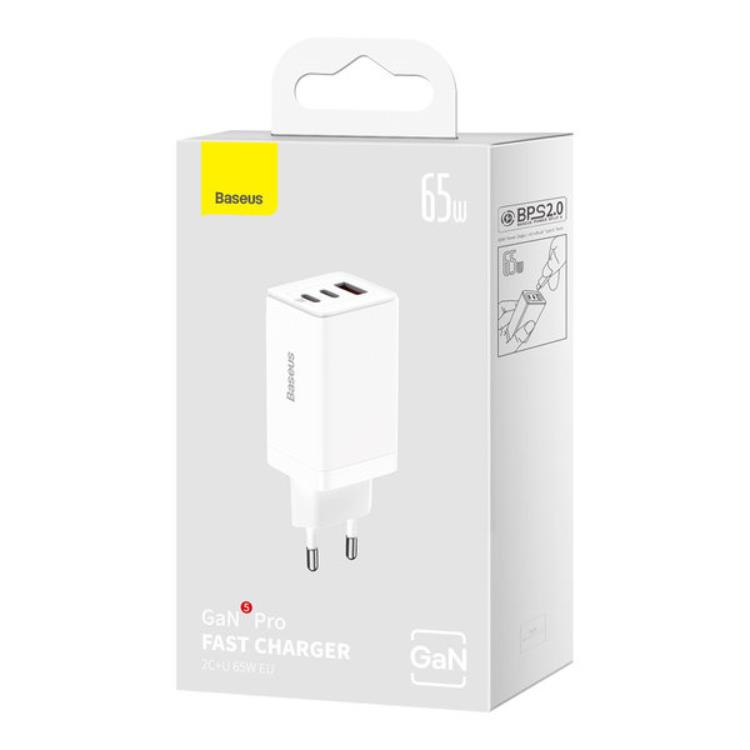 BASEUS Baseus Väggladdare 65W USB/2xUSB-C USB-C Kabel 100W - Vit