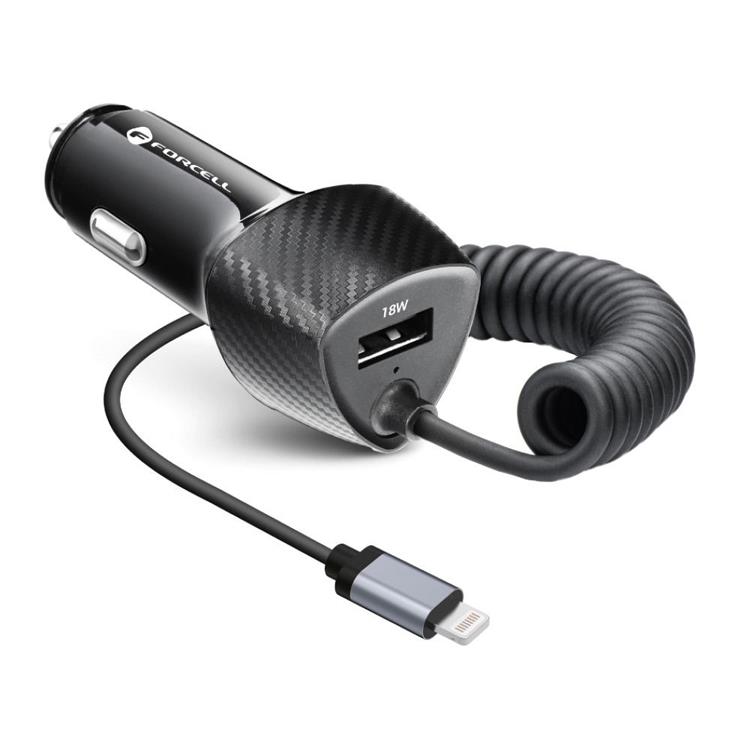 Forcell Forcell Billaddare USB 18W Till Lightning Kabel 20W - Svart