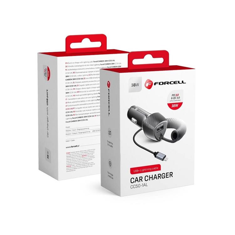 Forcell Forcell Billaddare USB 18W Till Lightning Kabel 20W - Svart