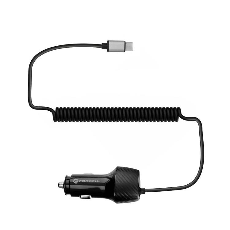 Forcell Forcell Billaddare USB 18W Till Typ-C Kabel 20W - Svart