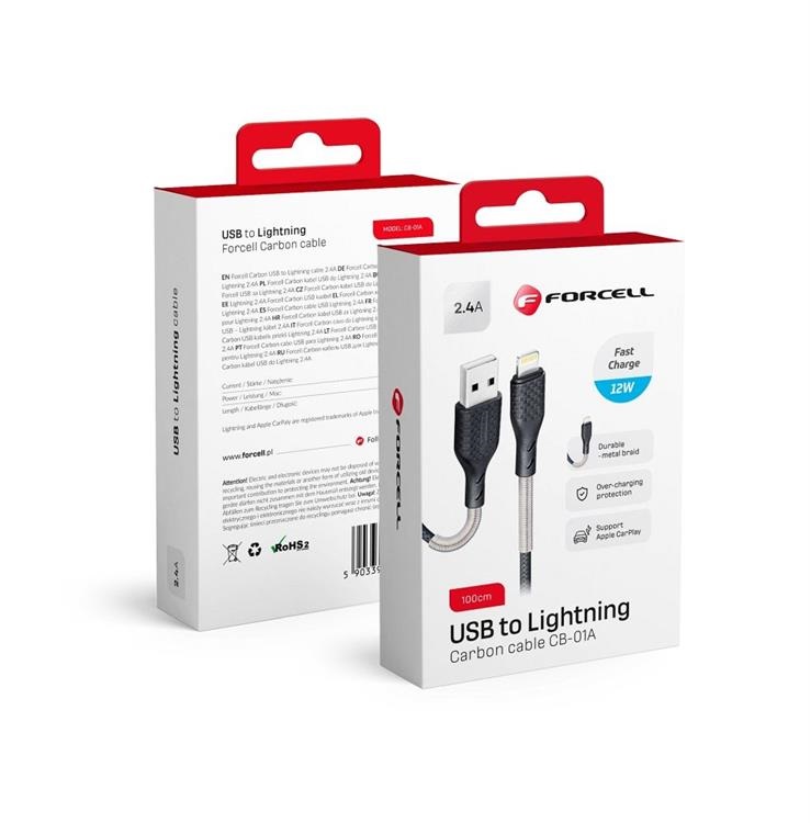 Forcell Forcell Carbon USB Till Lightning Kabel 1m - Svart