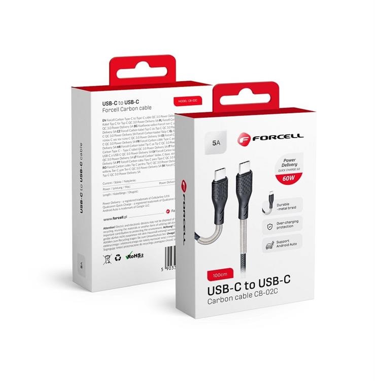 Forcell Forcell Kol USB-C till USB-C kabel 60W 1m - Svart