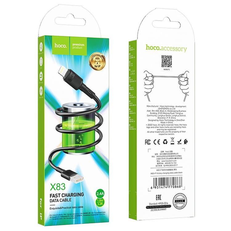 Hoco Hoco USB-A Till Lightning Kabel 1m - Svart