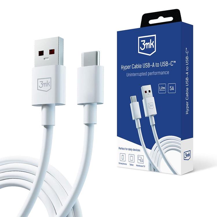 3MK 3mk Hyper USB-C till USB-A kabel 1.2m - Vit