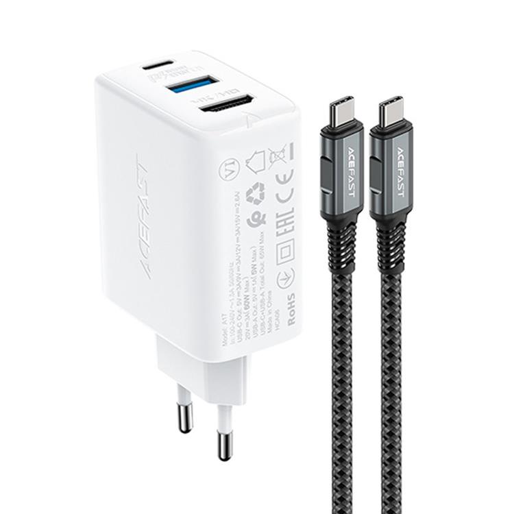 Acefast Acefast 2in1 Väggladdare 65W USB-A till USB-C/HDMI Kabel - Vit