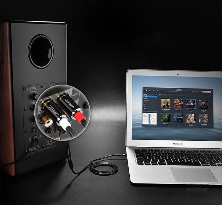 UTGATT1 Ugreen Audio 3.5 mm Mini jack 2 RCA Kabel 2 m - Svart