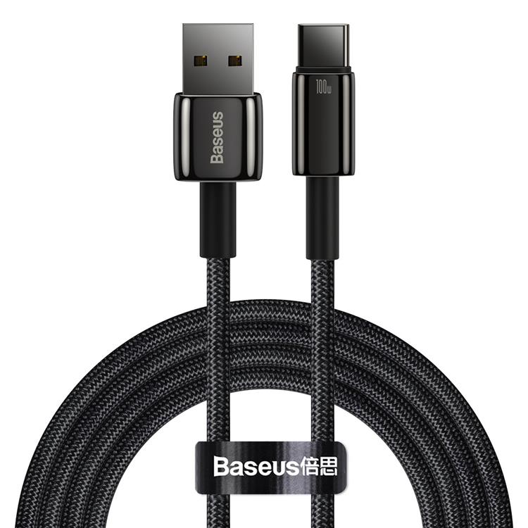 BASEUS Baseus Tungsten USB-C till USB-A kabel 100W 2m - Svart